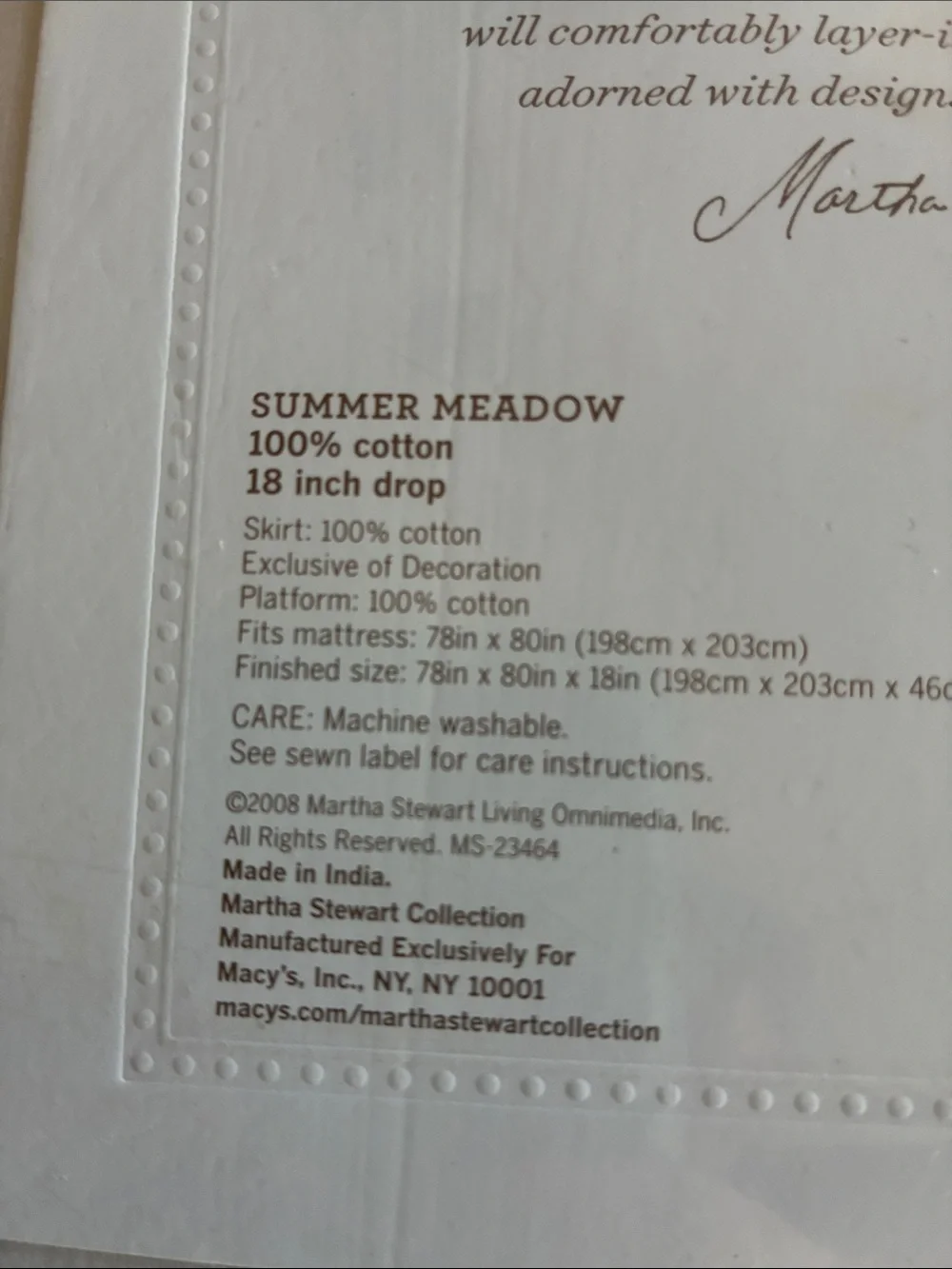 Martha Stewart Collection Summer Meadow white & blue king bed skirt 2008 new